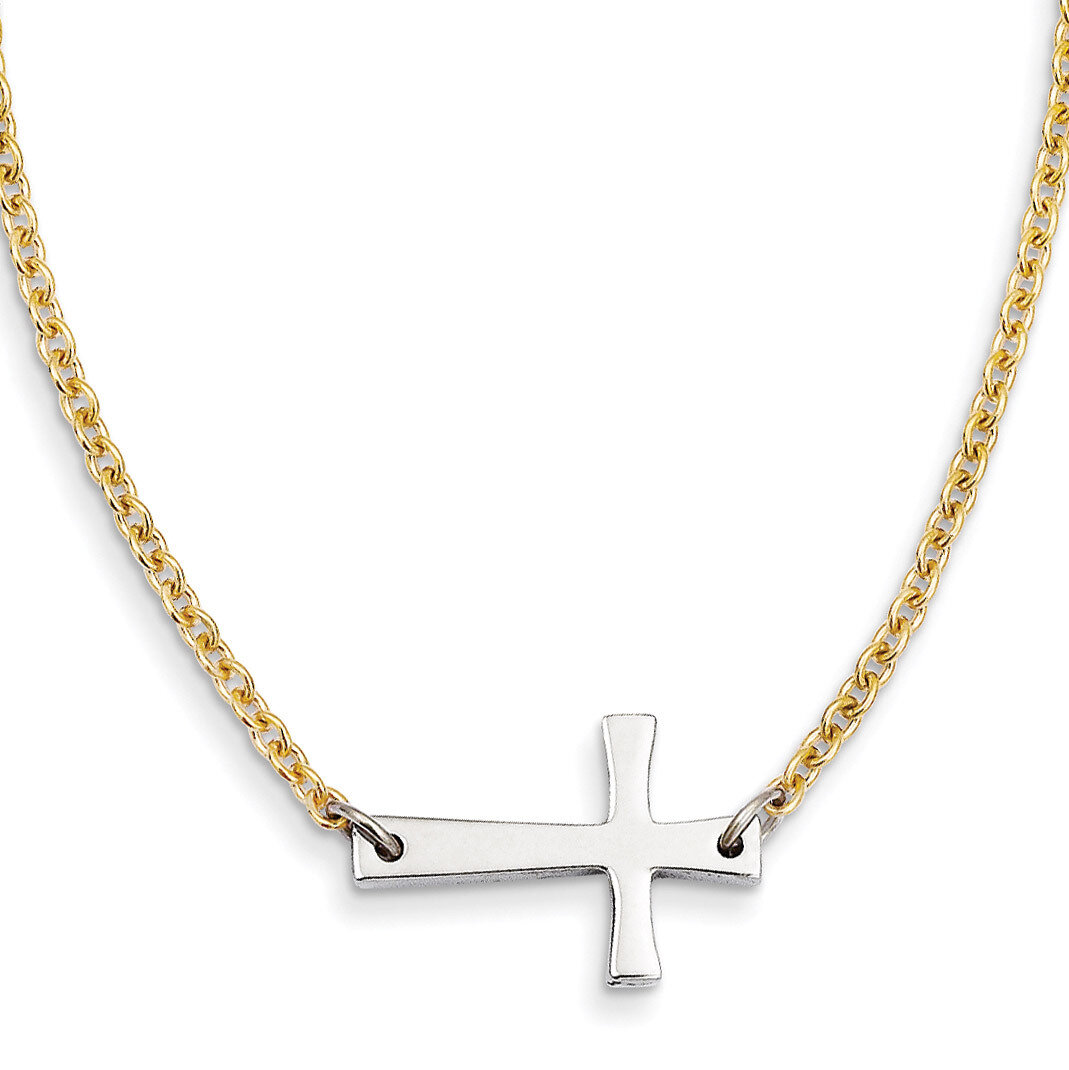 Yellow Ip-Plated Chain Sideways Cross 16.25 Inch Necklace Stainless Steel SRN1207-17
