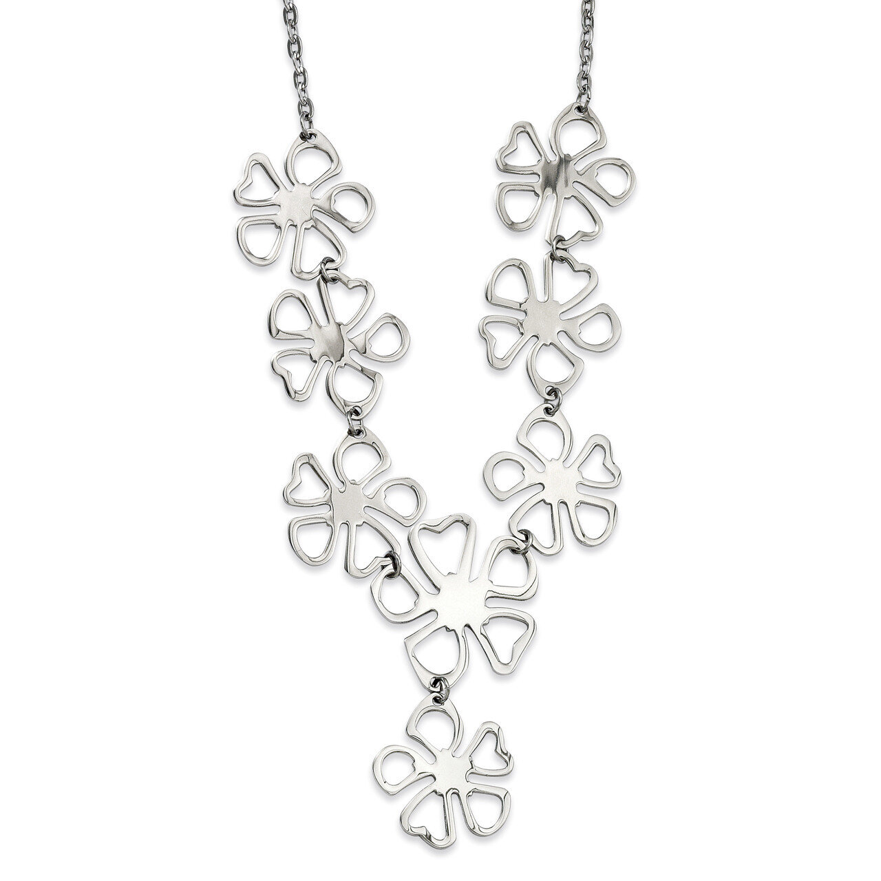 Polished Flowers 18 Inch Y Necklace Stainless Steel SRN771-18