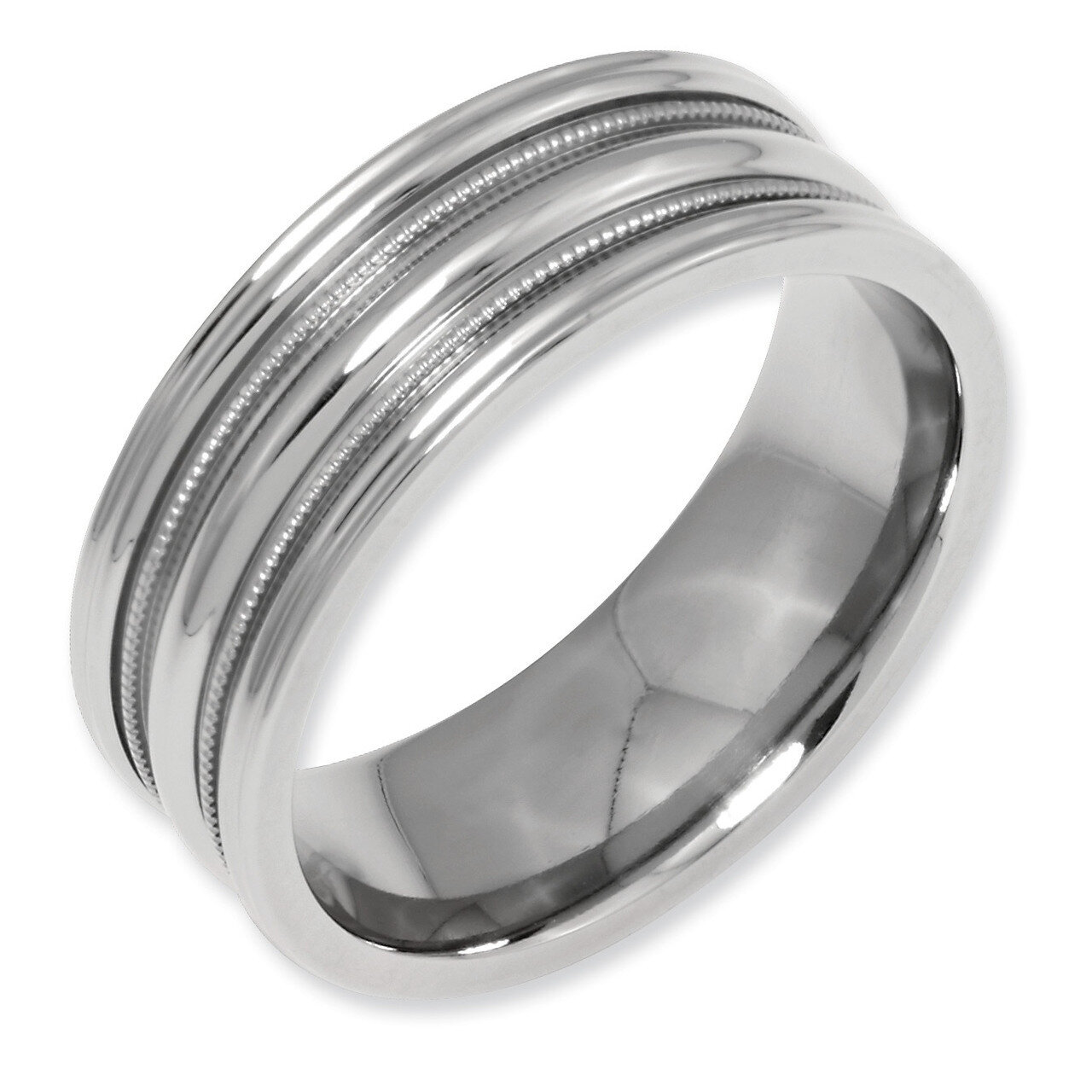 Grooved and Beaded 8mm Polished Band Titanium TB130-7