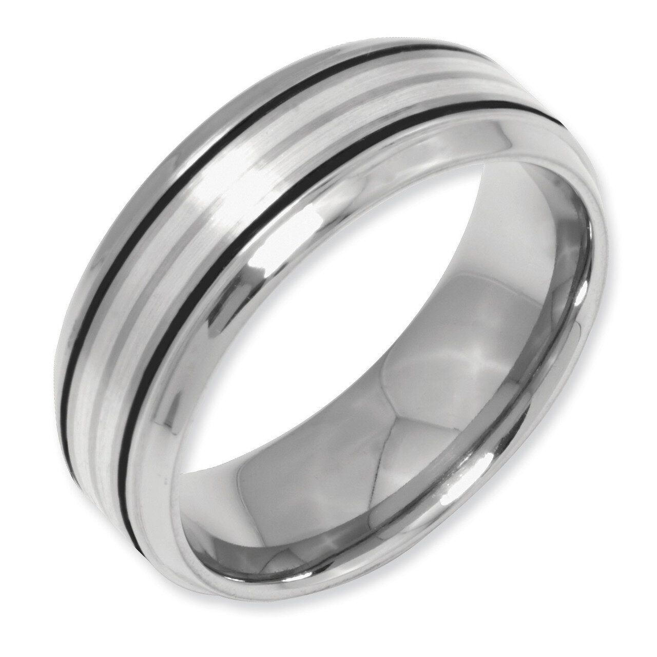 Titanium Ridged Edge Inlay 8mm Brushed and Polished Band Sterling Silver TB147-14.5