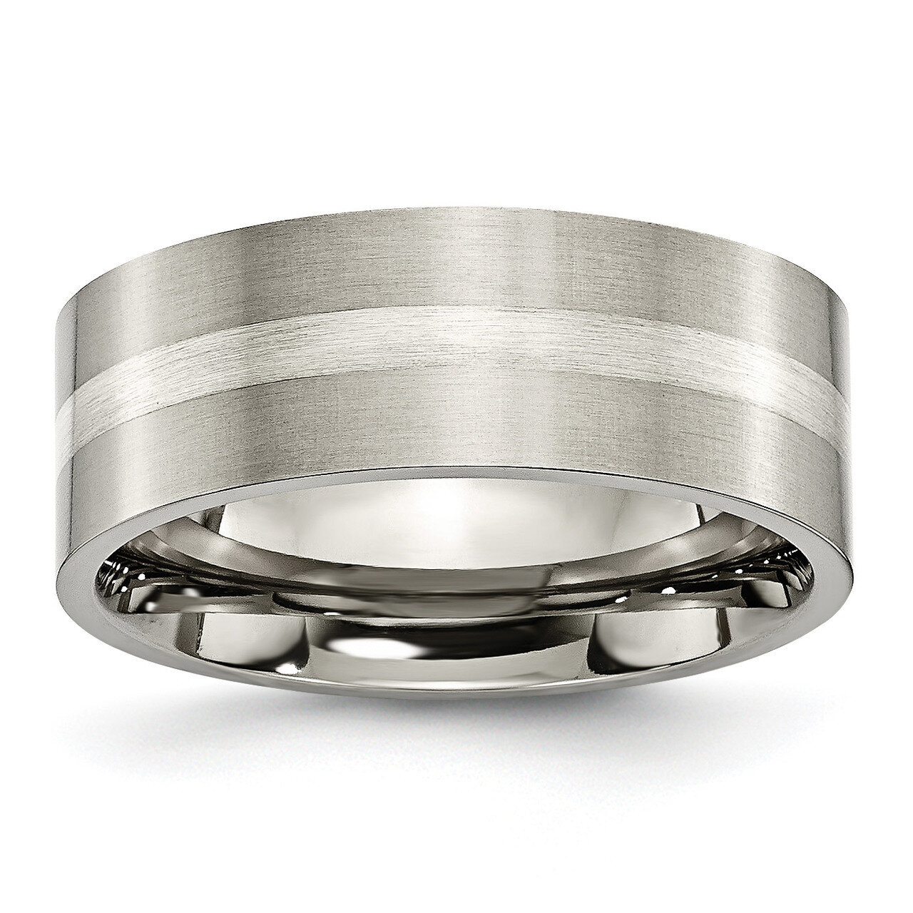 Titanium Inlay Flat 8mm Brushed Band Sterling Silver TB207-10
