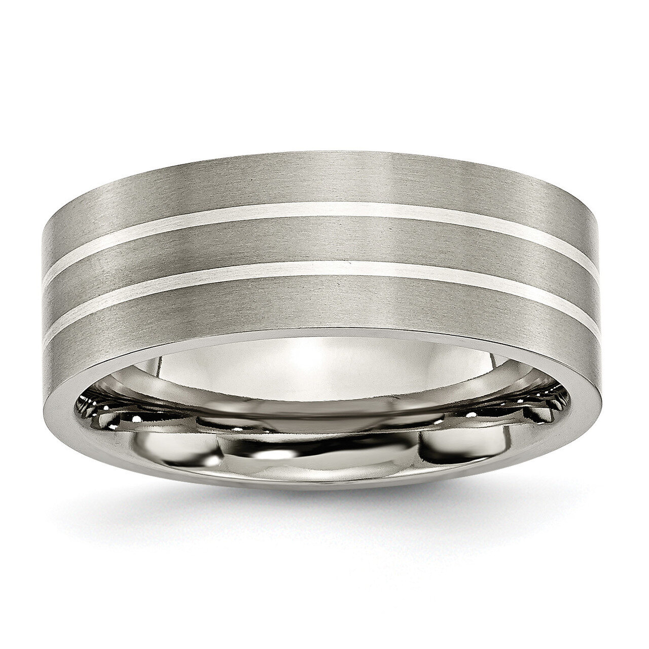 Titanium Inlay Flat 8mm Brushed Band Sterling Silver TB213-10