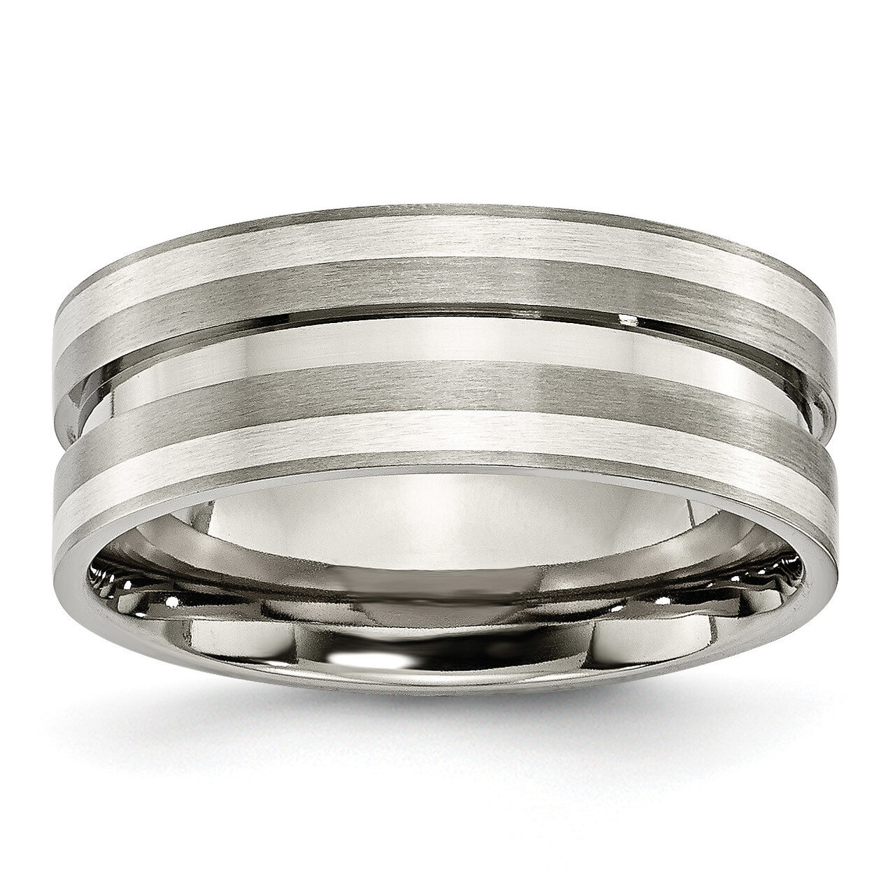 Titanium Grooved Inlay 8mm Brushed Band Sterling Silver TB215-10