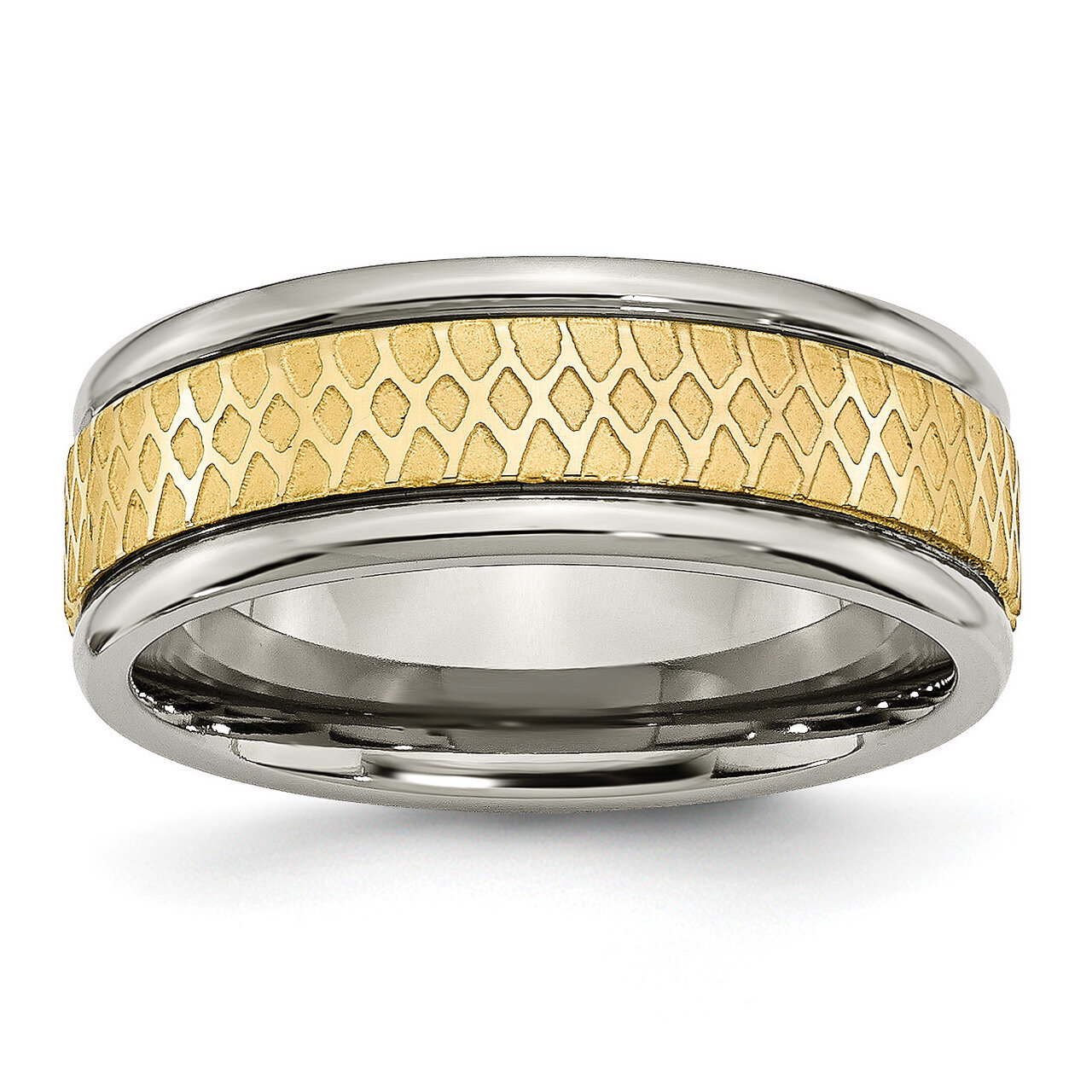 8mm Yellow Ip-Plated Ridged Edge Fancy Brushed Band Titanium TB235-10.5