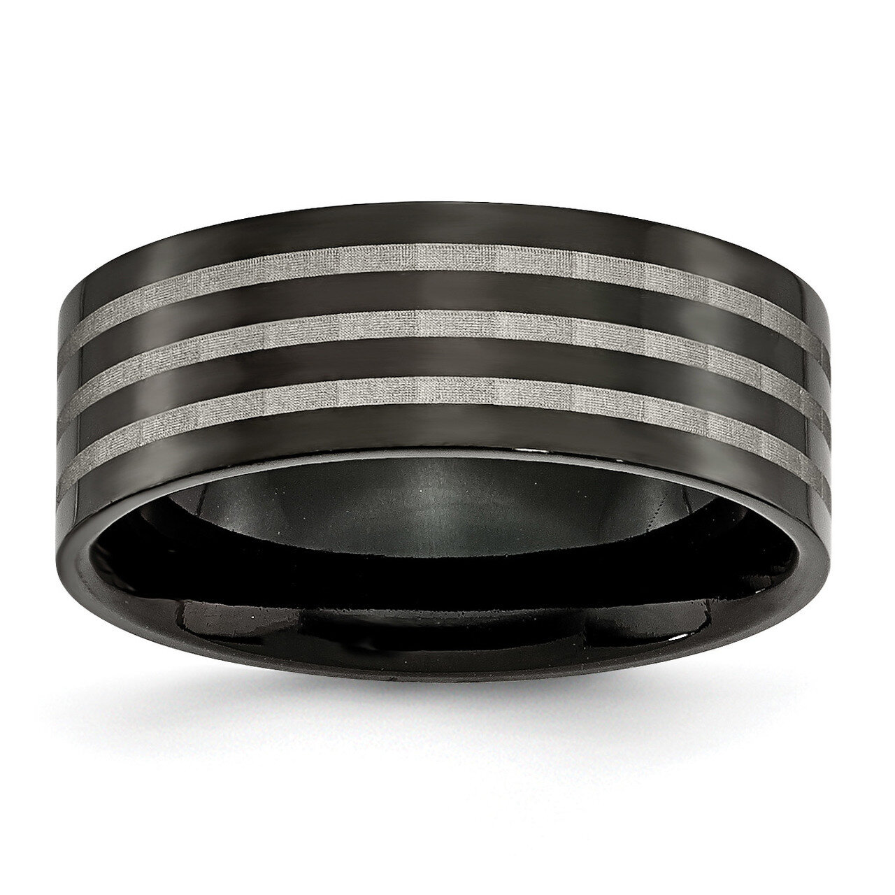 Polished 8mm Black Ip-Plated with Satin Stripes Band Titanium TB242-10