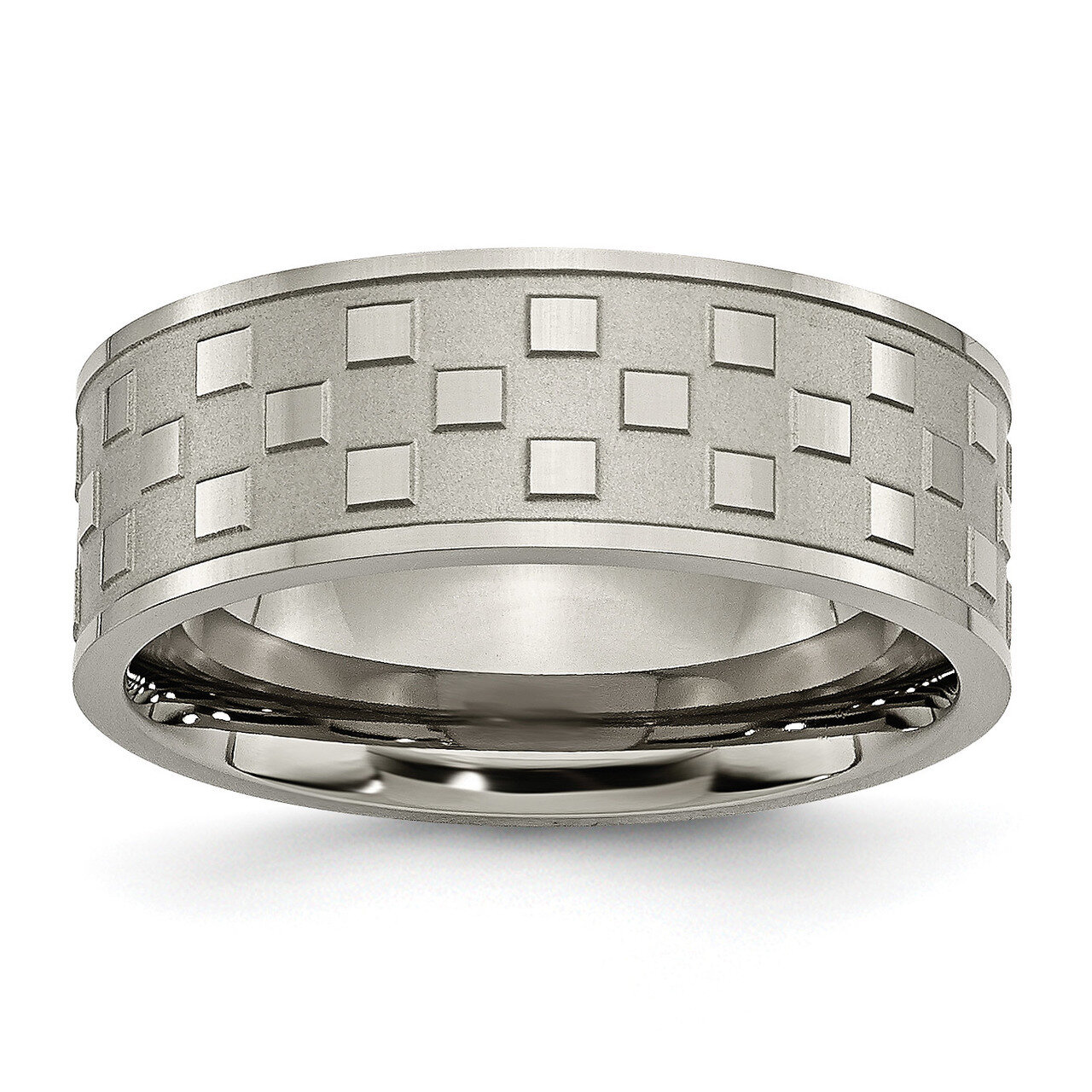 8mm Satin and Polished Checkered Band Titanium TB245-10