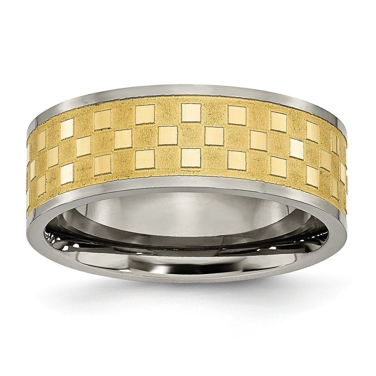 8mm Yellow Ip-Plated Satin and Polished Checkered Band Titanium TB246-10