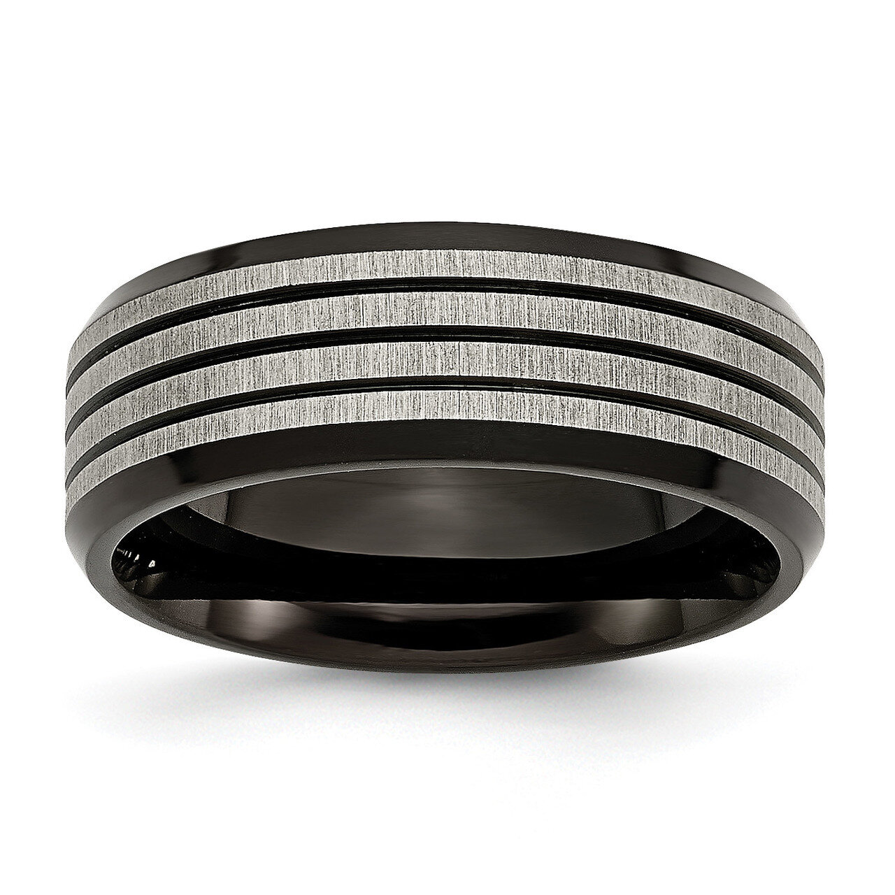 Striped 8mm Black Ip-Plated Brushed Polished Band Titanium TB309-10