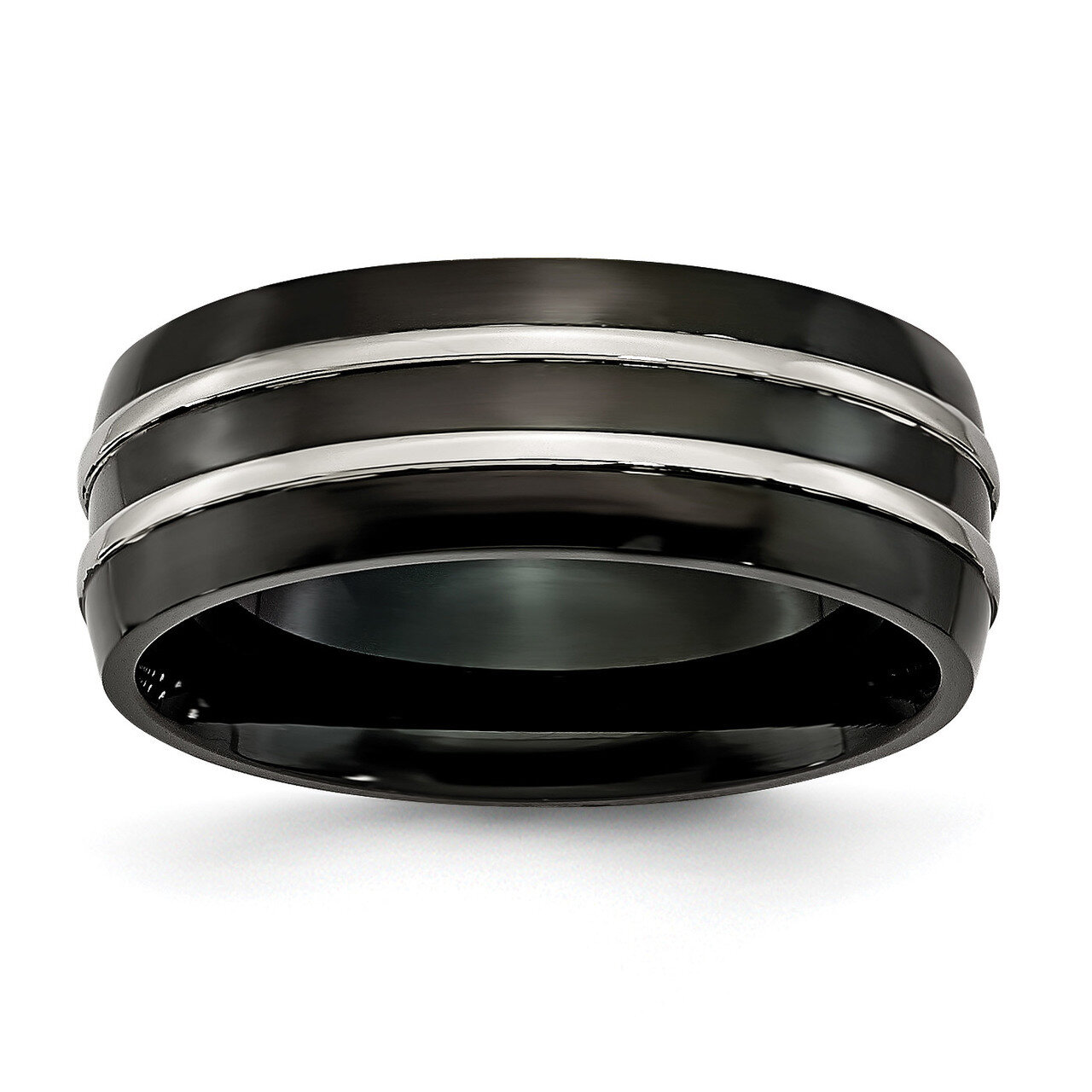 Grooved 8mm Black Ip-Plated Brushed & Polished Band Titanium TB310-10.5