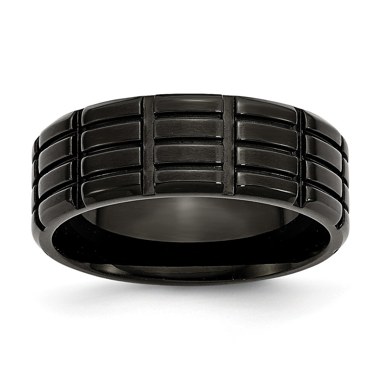 Grooved Black Ip-Plated 8mm Brushed Band Titanium TB315-10