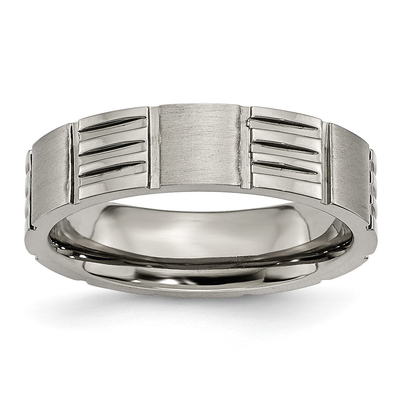 Notched 6mm Satin &amp; Polished Band Titanium TB325-10