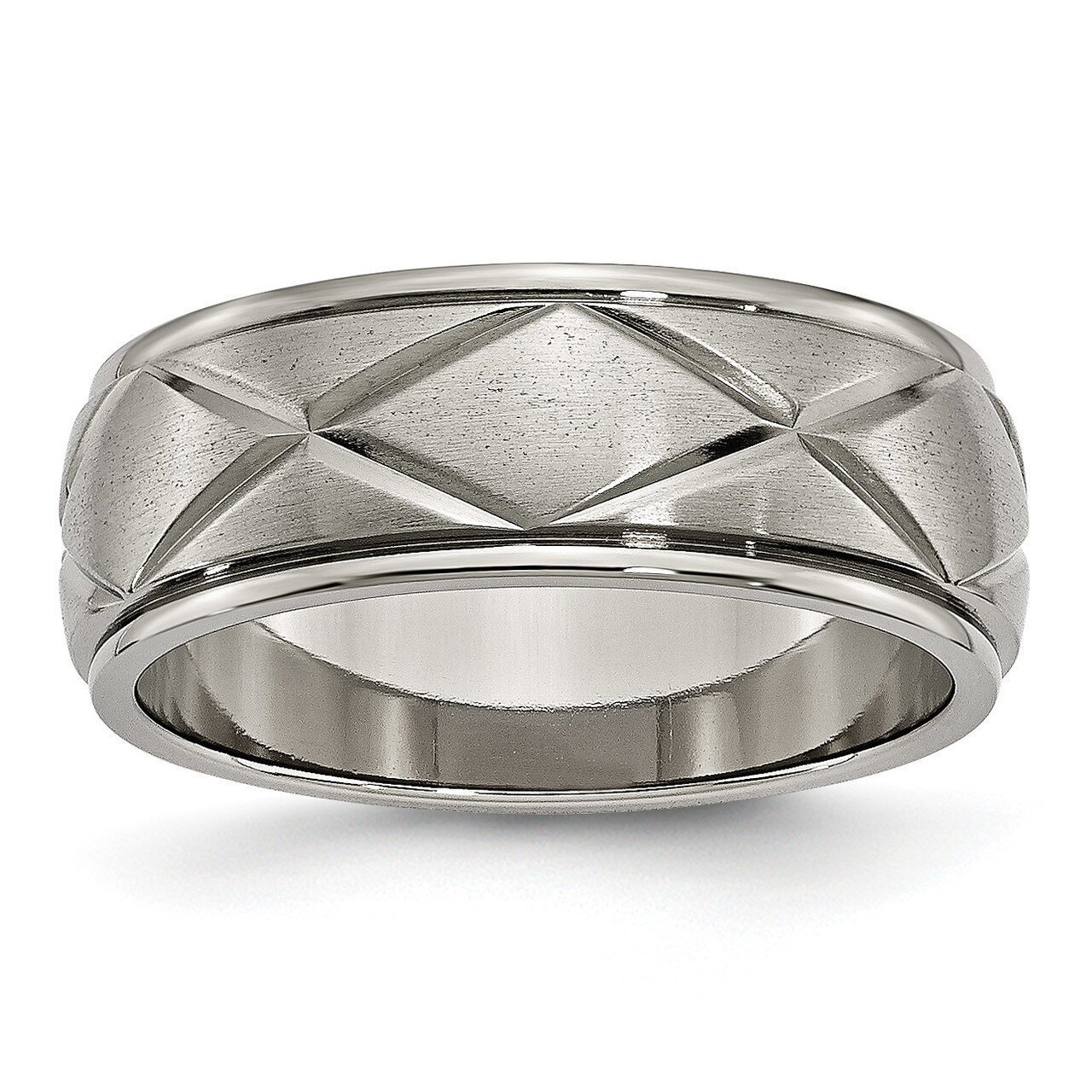 Polished x-Design 8mm Satin Center Ridged Edge Band Titanium TB332-10