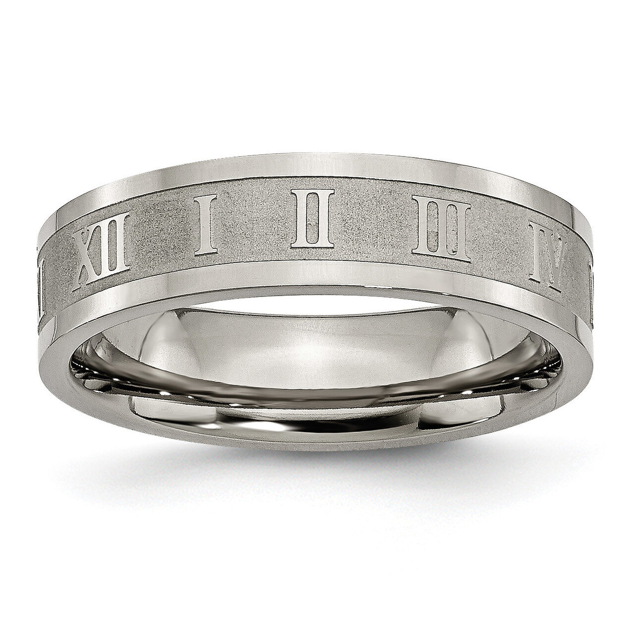 Roman Numerals 6mm Satin &amp; Polished Flat Band Titanium TB345-10.5