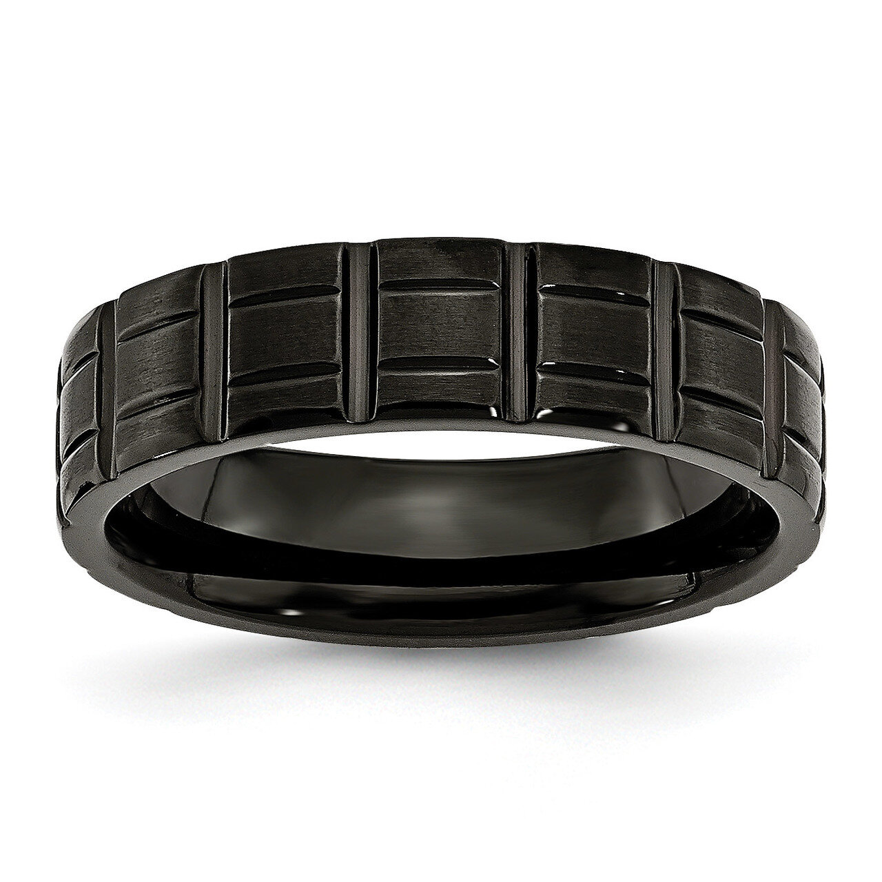Notched Black Ip-Plated 6mm Brushed and Polished Band Titanium TB353-10