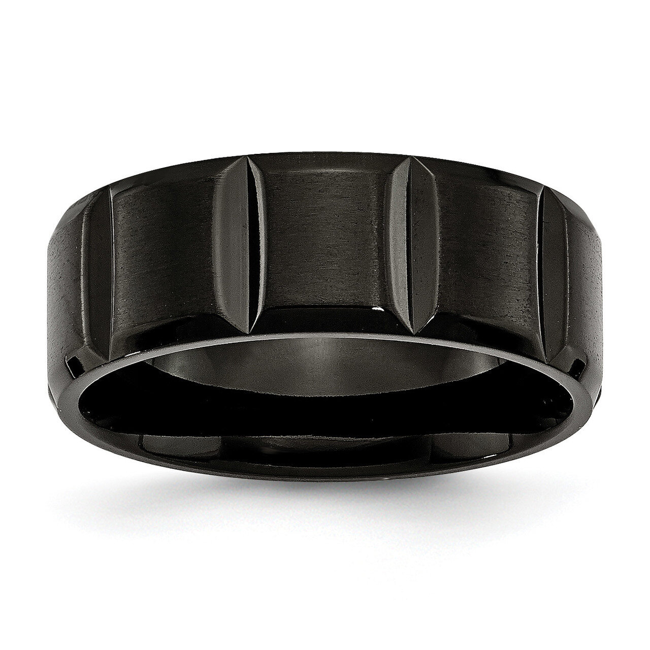 Grooved Black Ip-Plated 8mm Brushed and Polished Band Titanium TB356-10