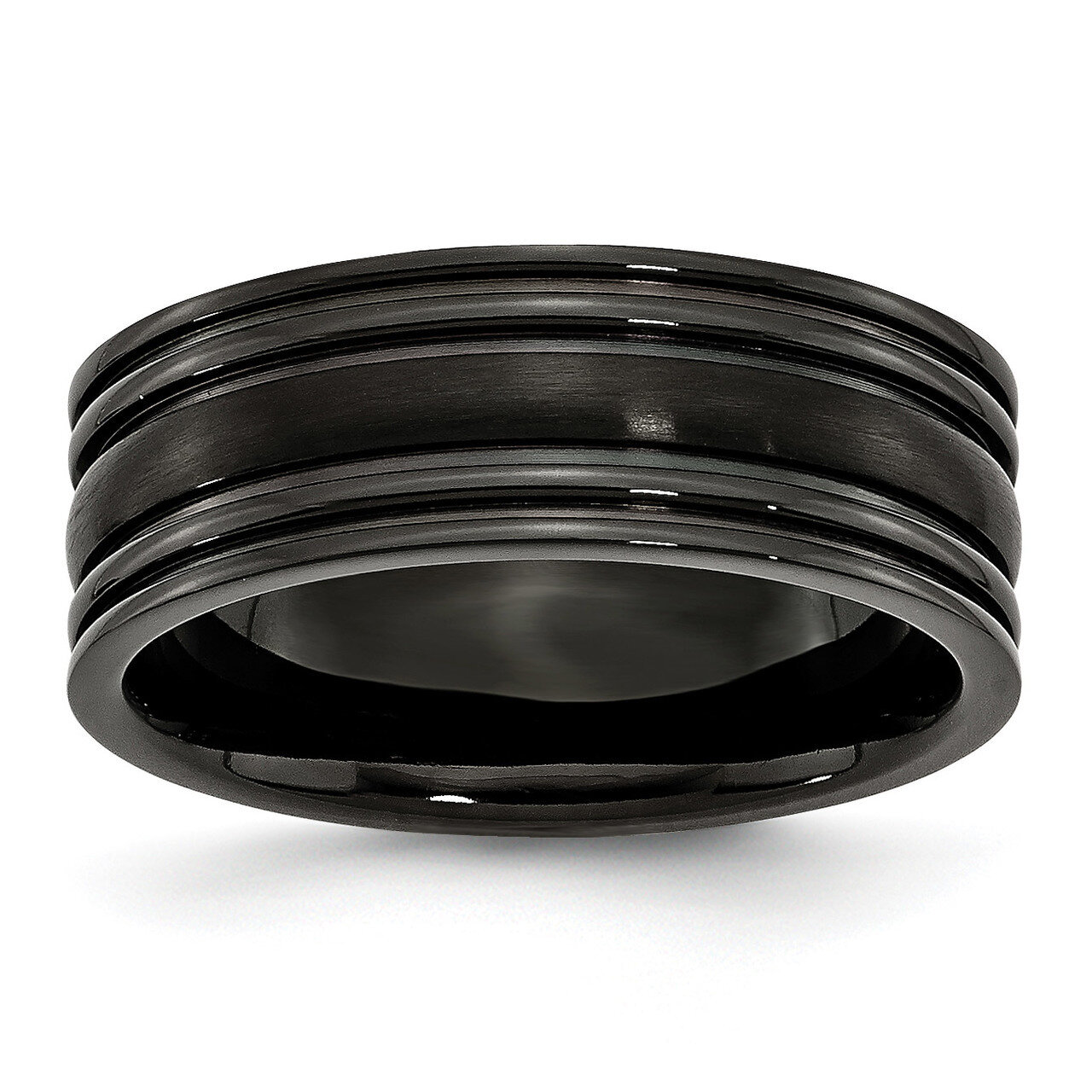 Grooved Black Ip-Plated 8mm Brushed and Polished Band Titanium TB358-10.5