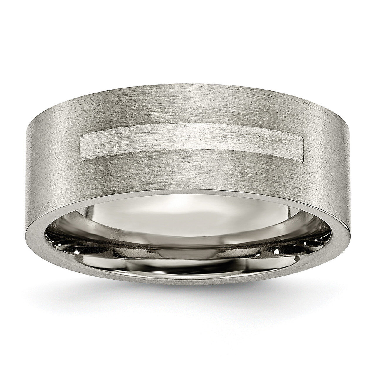 Titanium Flat 8mm Inlay Brushed Band Sterling Silver TB368-10