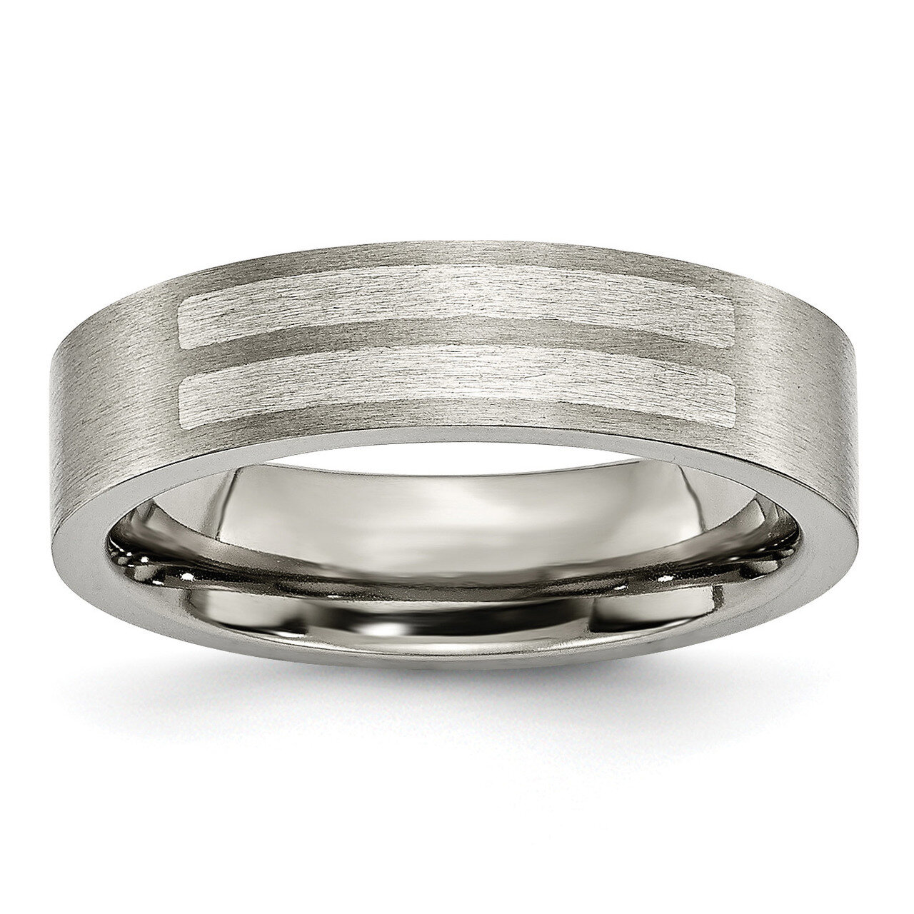 Titanium Flat 6mm Inlay Brushed Band Sterling Silver TB369-10