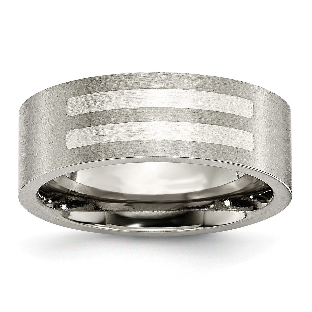 Titanium Flat 8mm Inlay Brushed Band Sterling Silver TB370-10