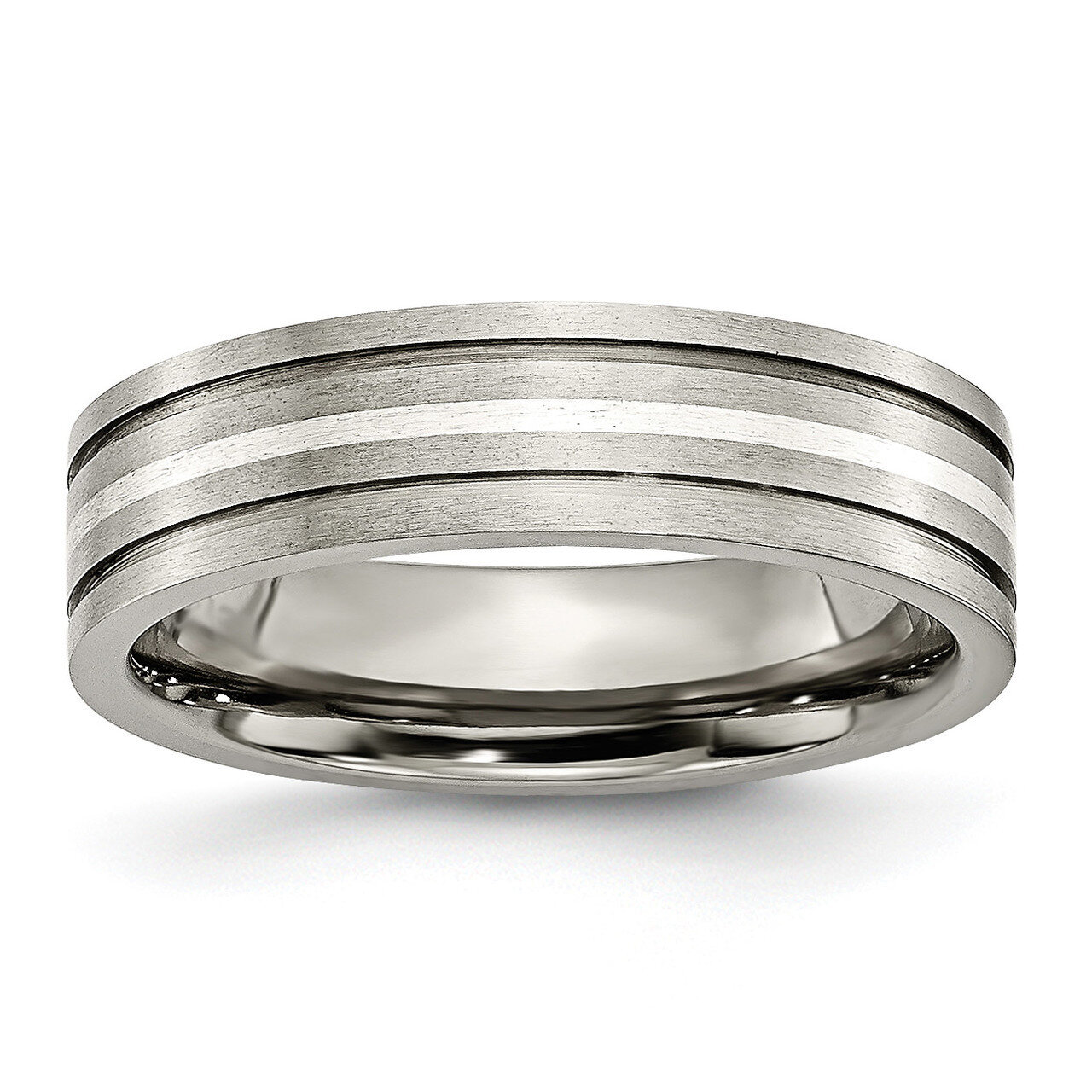 Titanium Grooved Inlay 6mm Brushed Band Sterling Silver TB371-10