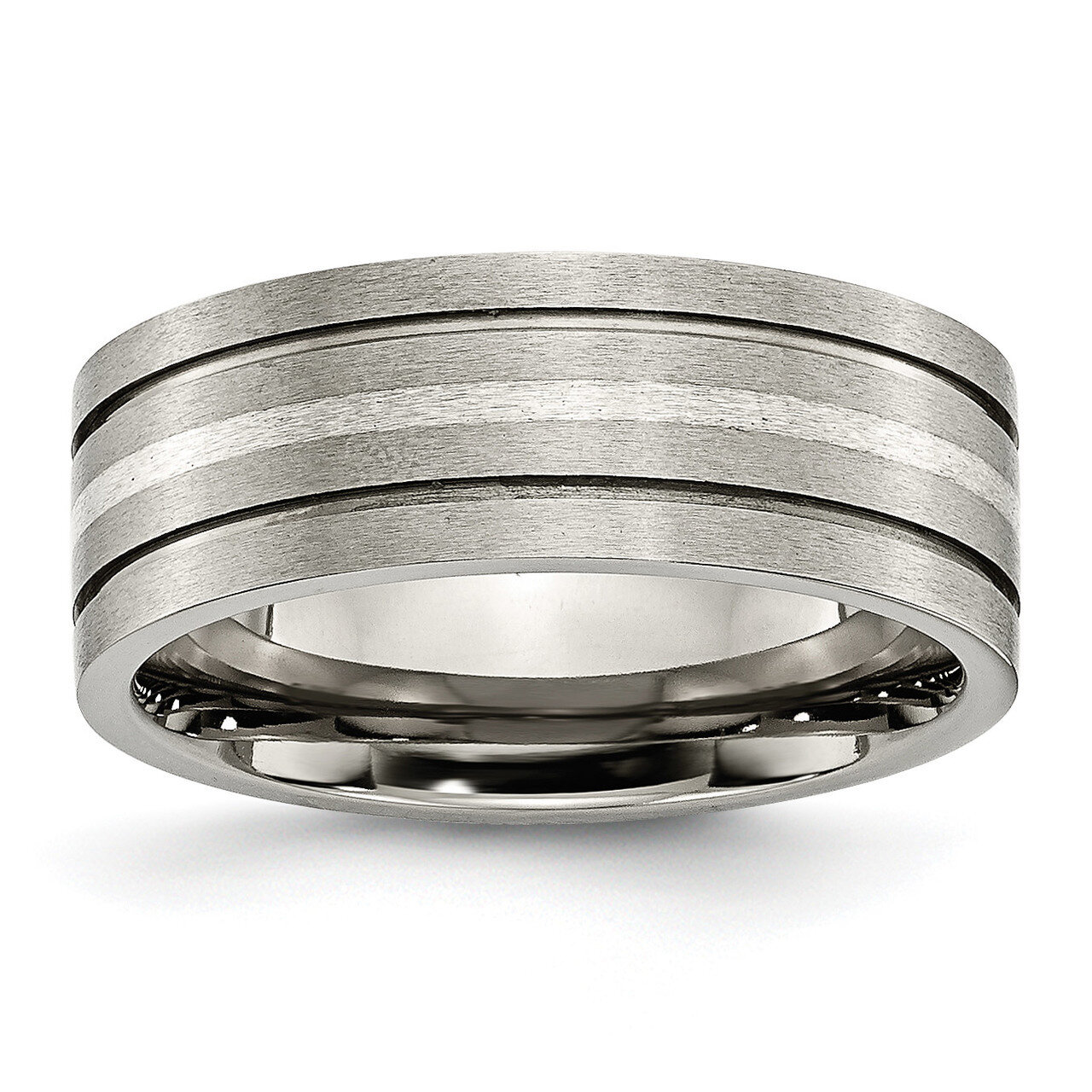Titanium Grooved Inlay 8mm Brushed Band Sterling Silver TB372-10