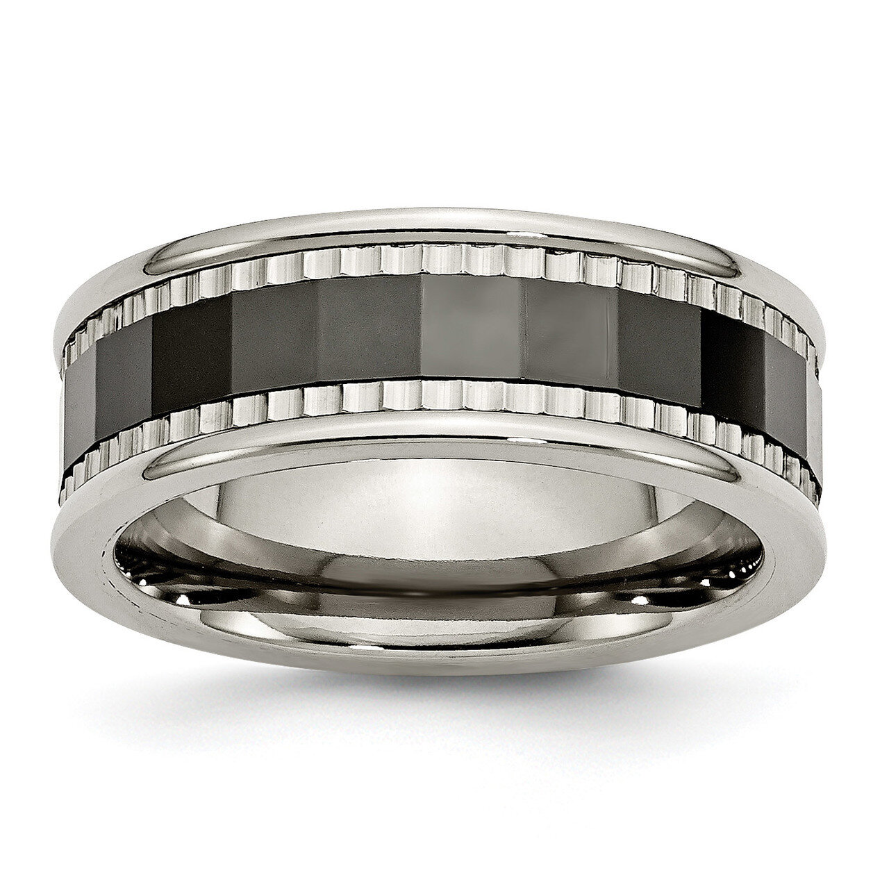 Titanium with Sawtooth Accent/Polished Black Center 8mm Band Ceramic TB379-7.5
