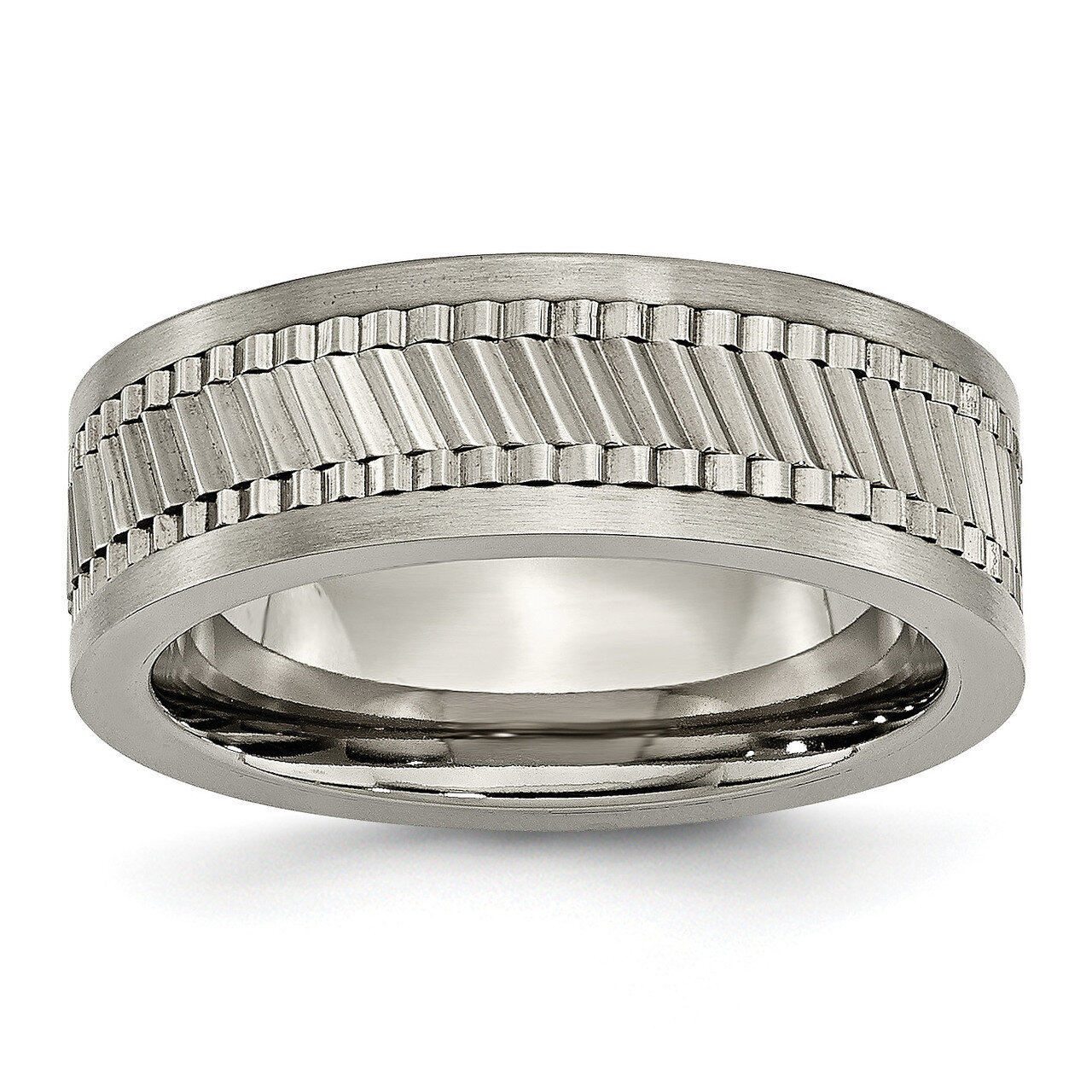 Sawtooth Design Flat Polished with Brushed Edge 8mm Band Titanium TB380-7