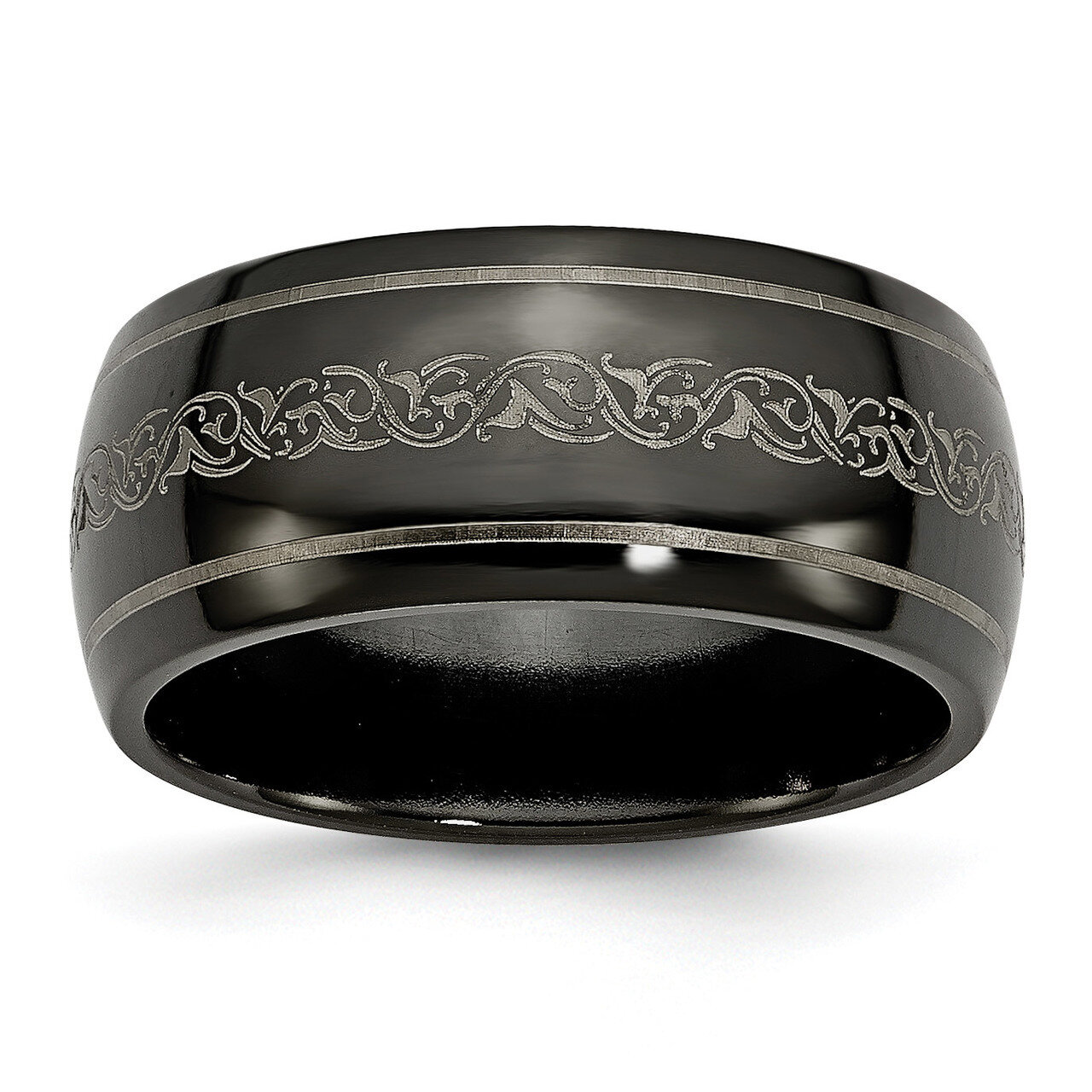 Black Ti Domed With Laser Pattern 10mm Polished Band Titanium TB392-10.5
