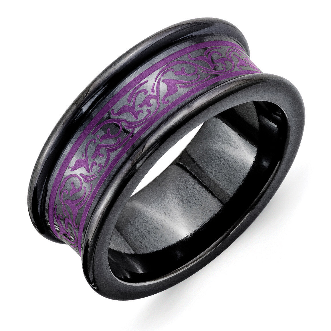 Black Ti Concave Anodized Purple with Laser Pattern 8mm Band Titanium TB401-6.5