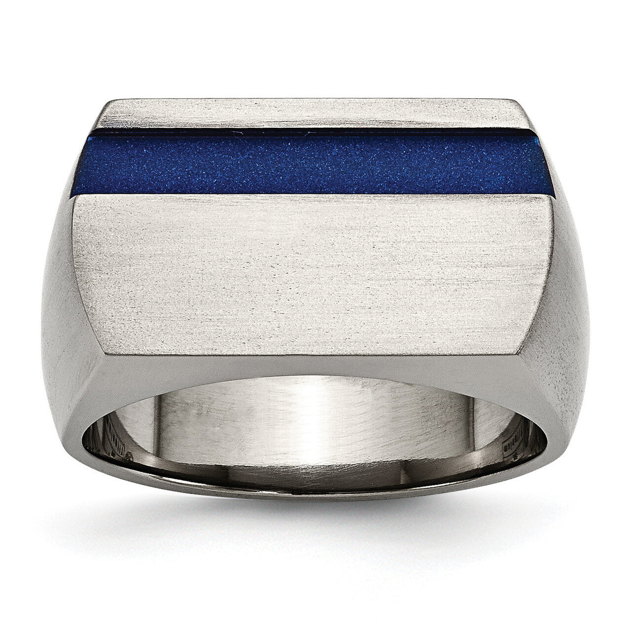 Grey Ti Brushed Polished Blue Annodized Stripe Ring Titanium TB445-10