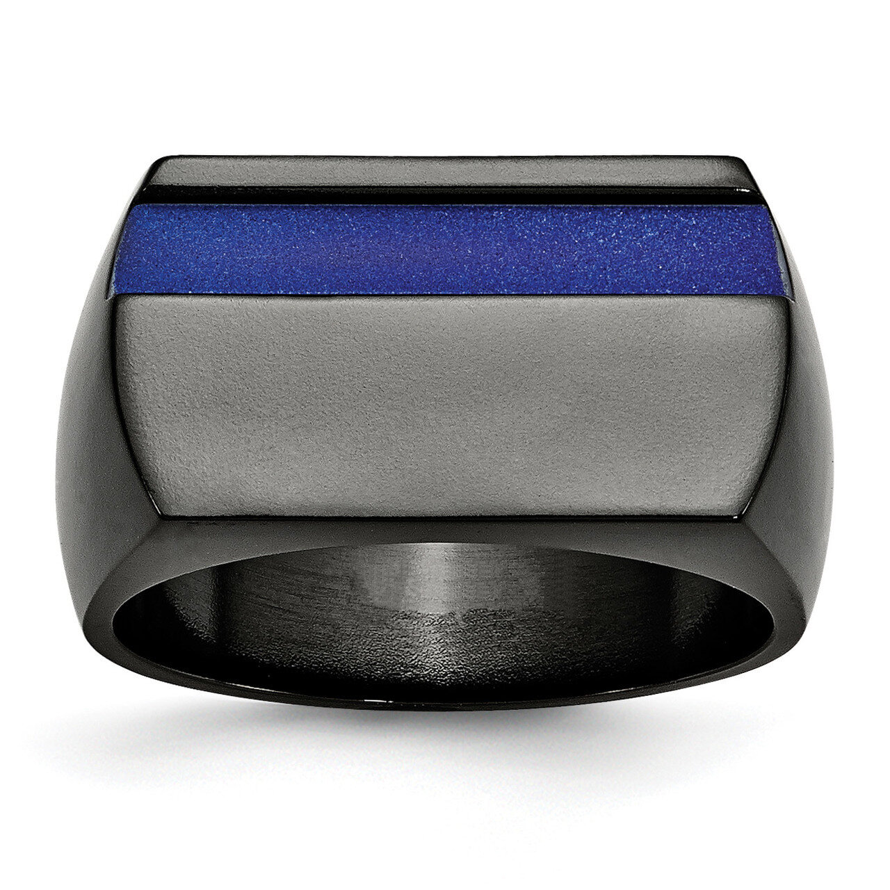 Black Ti Polished Blue Anodized Stripe Ring Titanium TB446-10