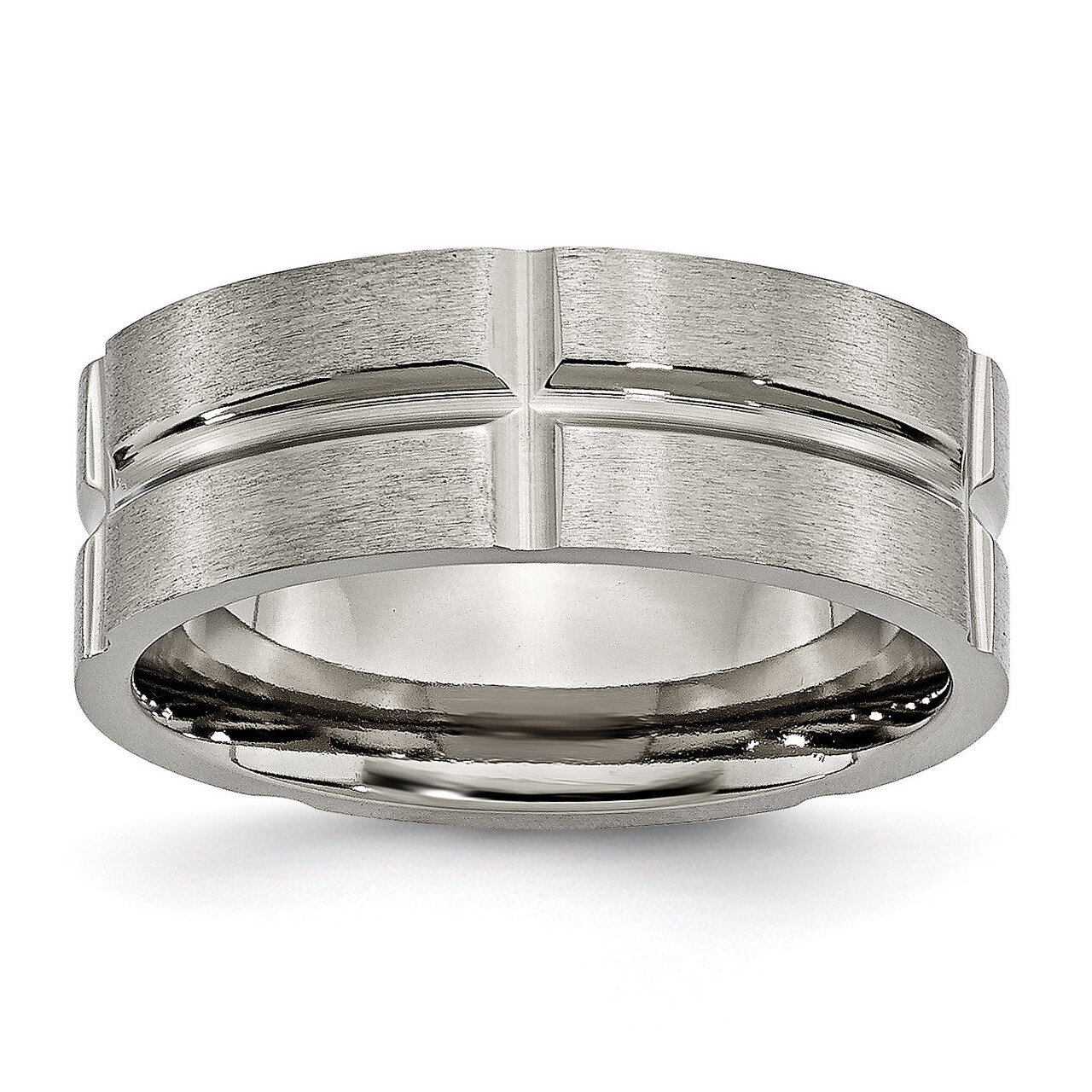 Grooved 8mm Brushed and Polished Band Titanium TB74-10