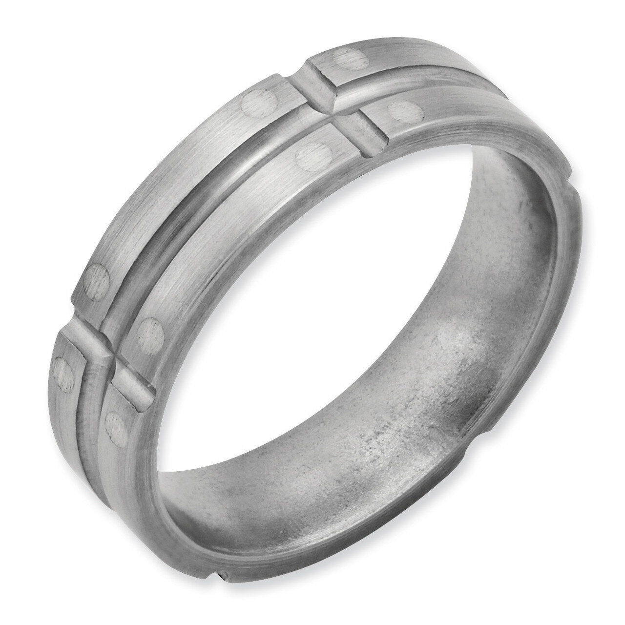 Titanium Grooved Dots 6mm Brushed and Polished Band Sterling Silver TB75-9