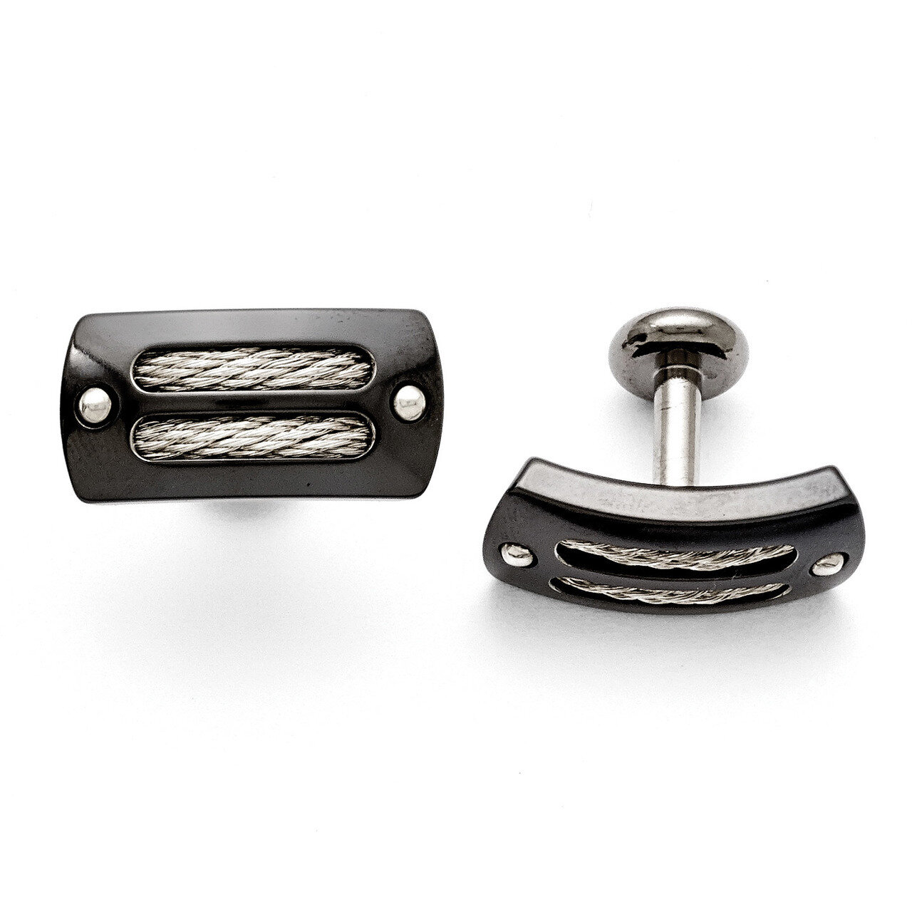 Black Ti Polished with Cable Inlay Cufflinks Titanium TBC132
