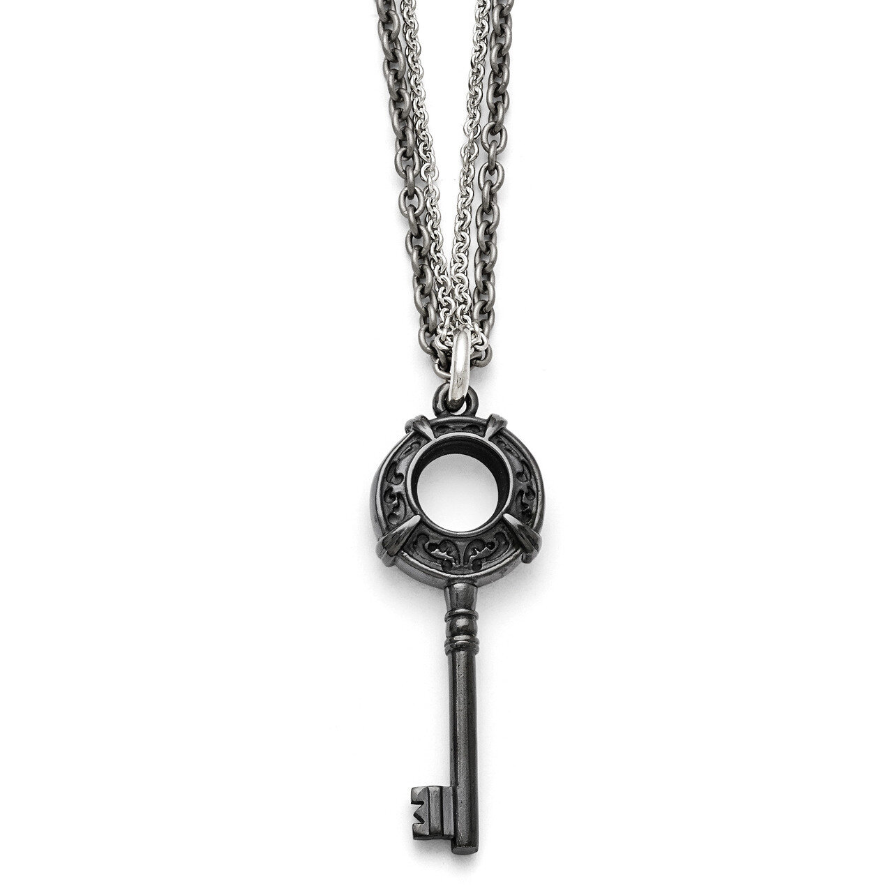 Black Ti Polished Etched Key Necklace Titanium TBN169-18