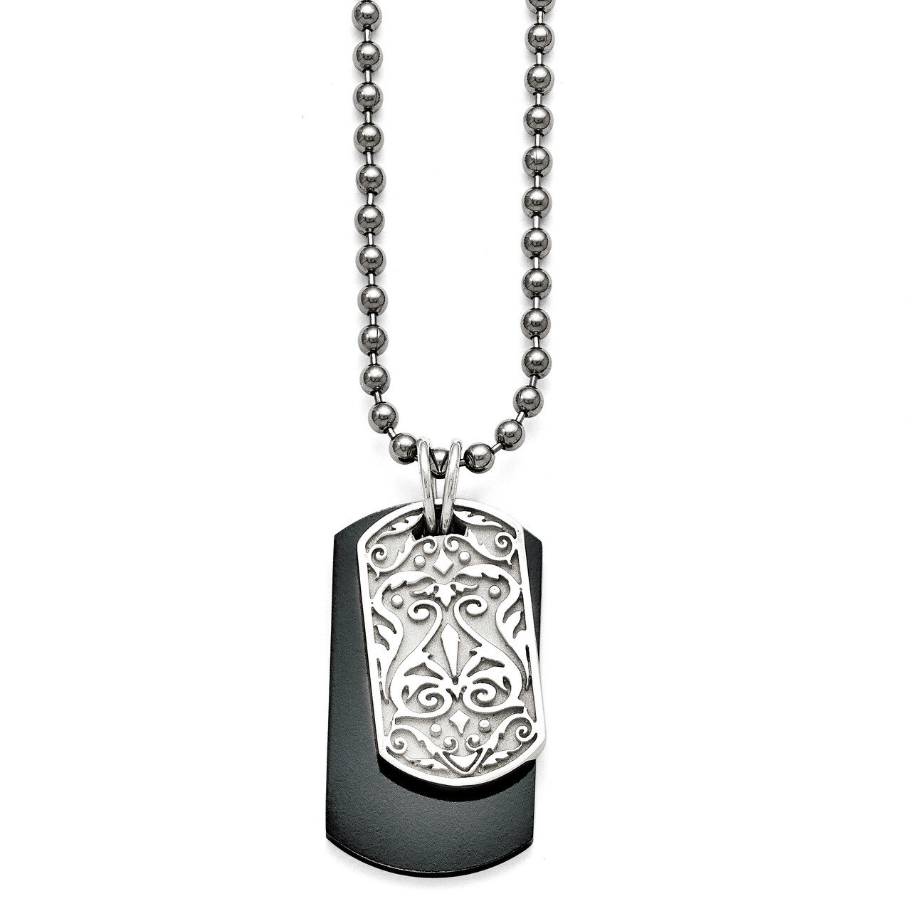 Black Ti Polished Etched Dog Tag Necklace Titanium TBN171-20