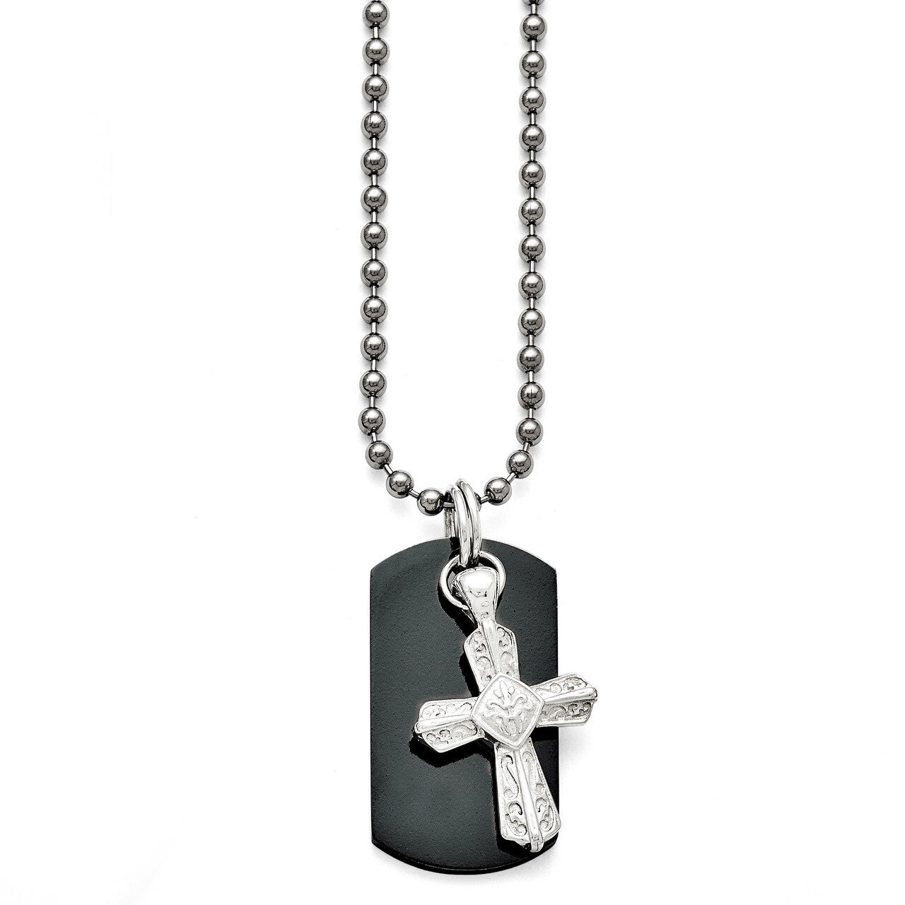 Black Ti Polished Etched Cross/Dog Tag Necklace Titanium TBN173-20
