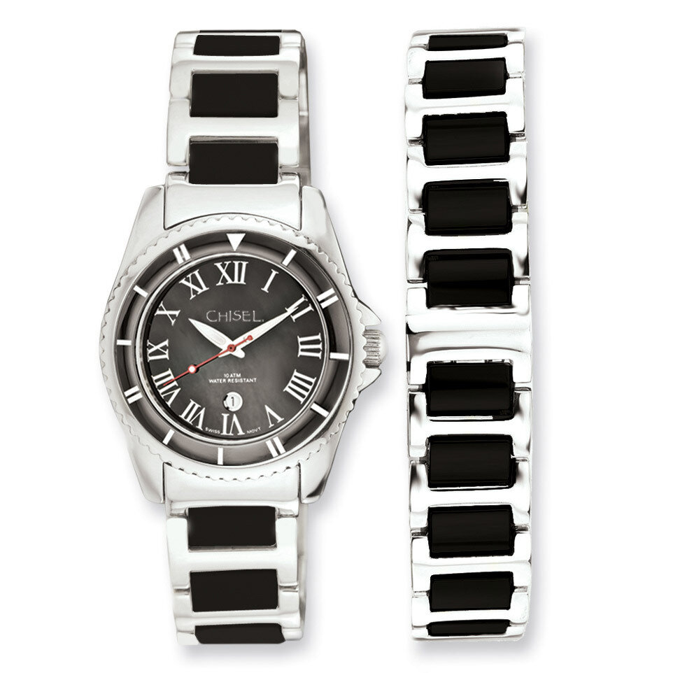 Ladies Chisel Ceramic & Black Dial Watch & 7.5 Inch Bracelet S Stainless Steel TPW58