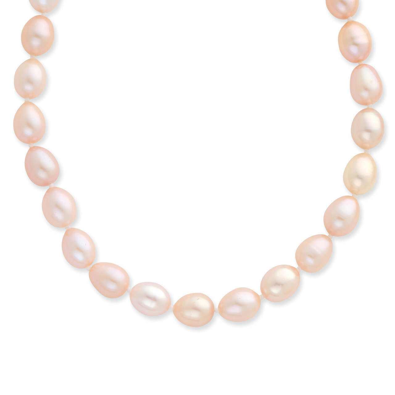 8-9mm Pink Rice Shape Fresh Water Cultured Pearl Necklace 14k Gold XF382-16