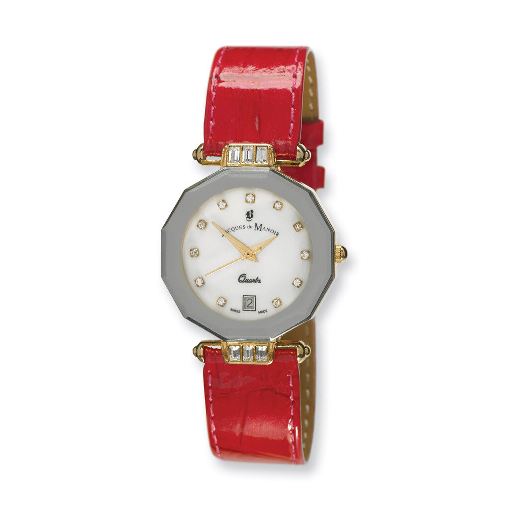 Ladies Jacques Du Manoir Red Strap Crystal Accent Watch XWA3968