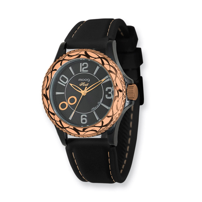 Moog Fashionista Huit Rose-Pltd Black Dial/Black Silicon Strap Watch XWA4184