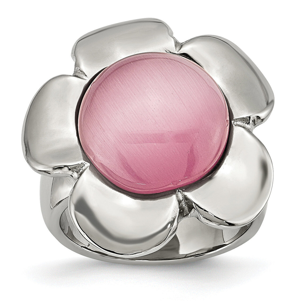 Pink Cat's Eye Flower Ring Stainless Steel SR191