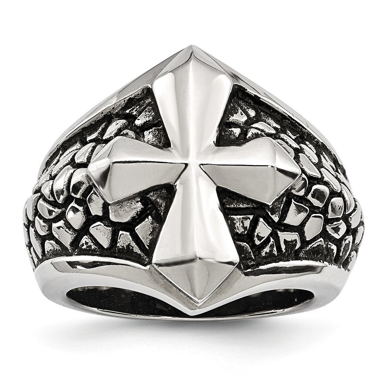 Cross &amp; Caviar Ring Antiqued Stainless Steel SR458 by Chisel, MPN: SR458, 191101555374