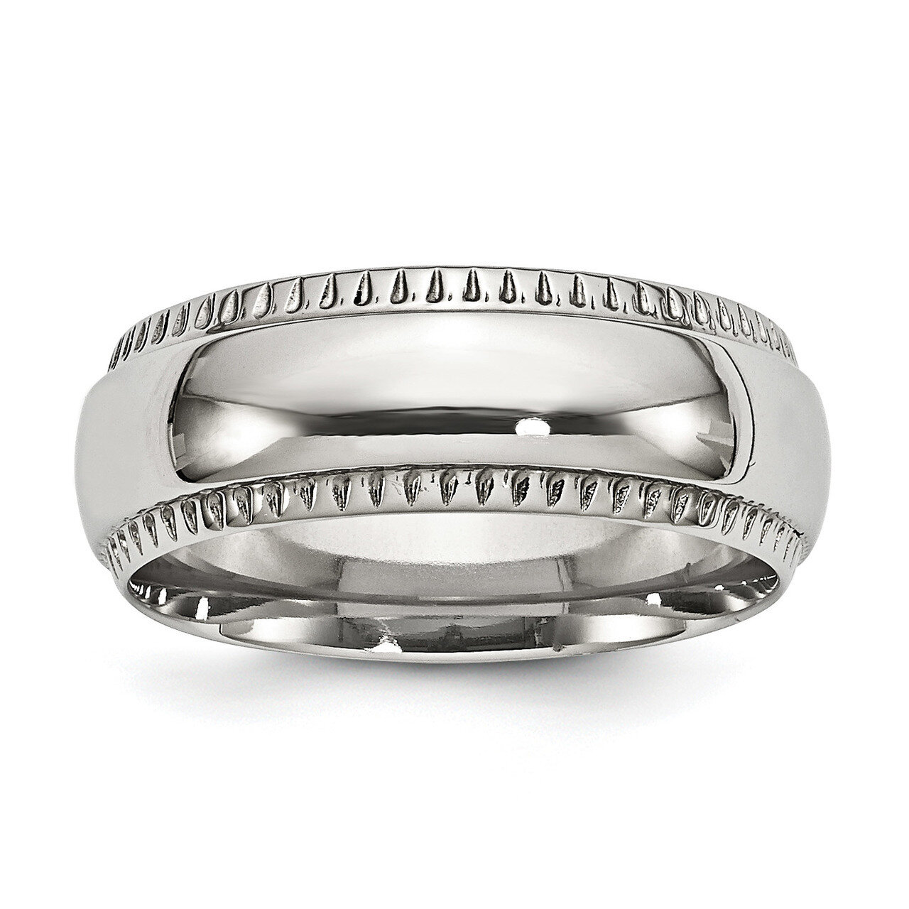 Edged 8mm Ring Stainless Steel Polished Textured SR475 by Chisel, MPN: SR475, 886774581163