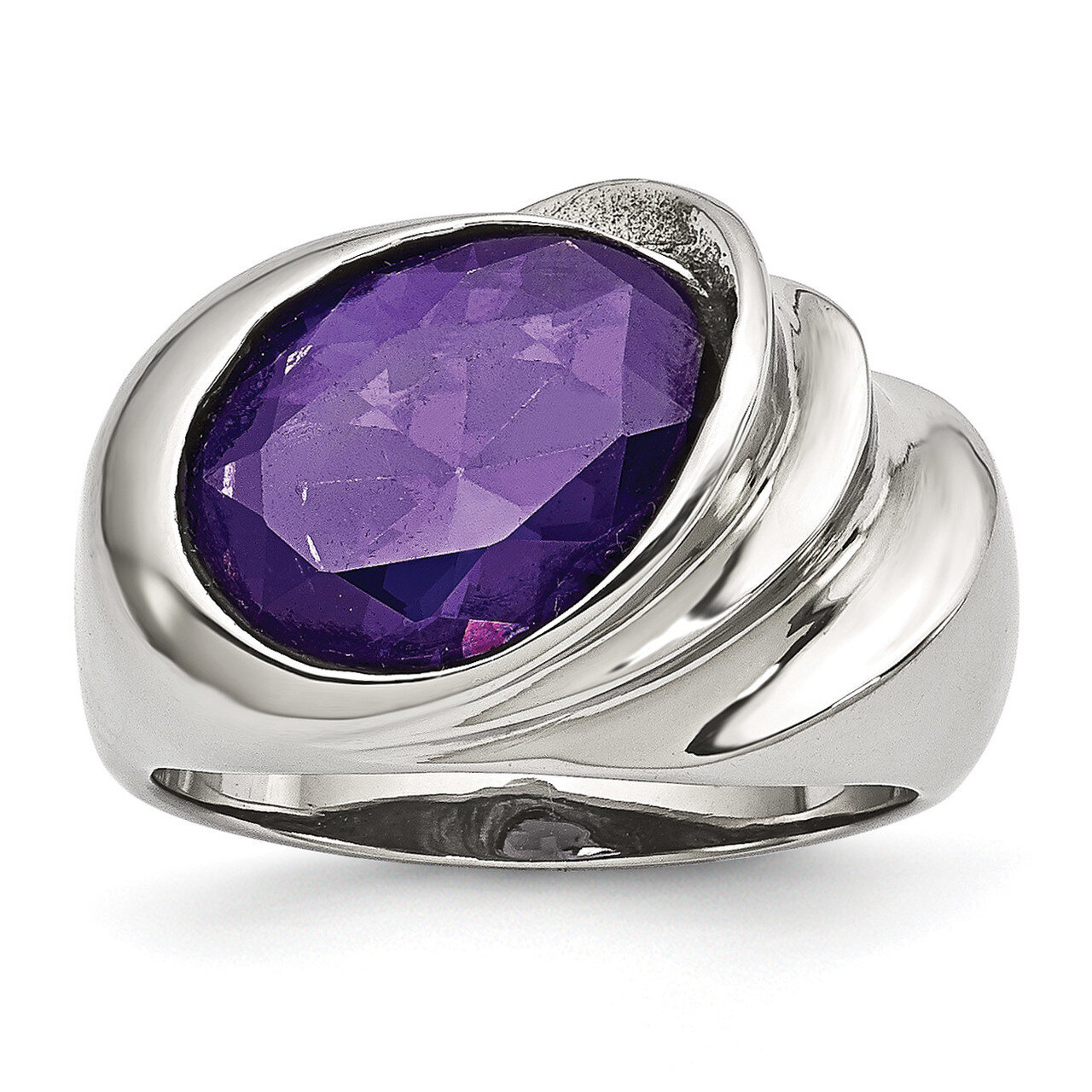 Purple CZ Ring Stainless Steel Polished SR611 by Chisel, MPN: SR611, 191101297786