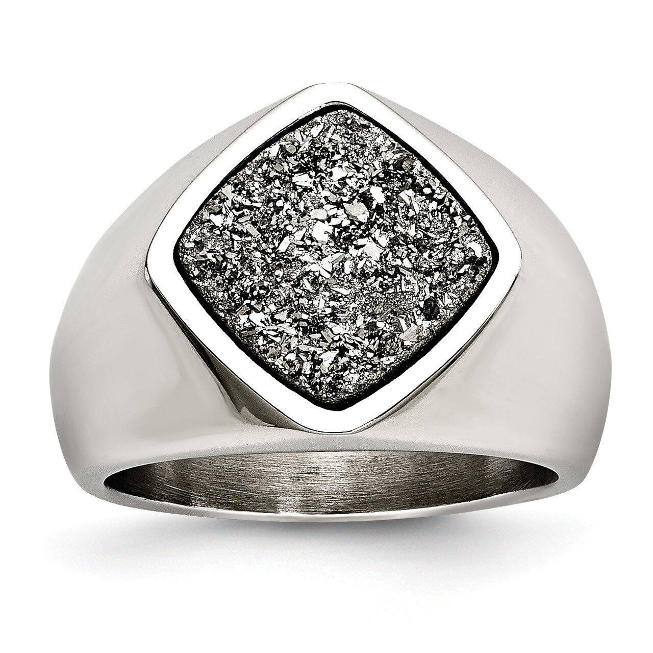Silver Druzy Ring Stainless Steel Polished SR614