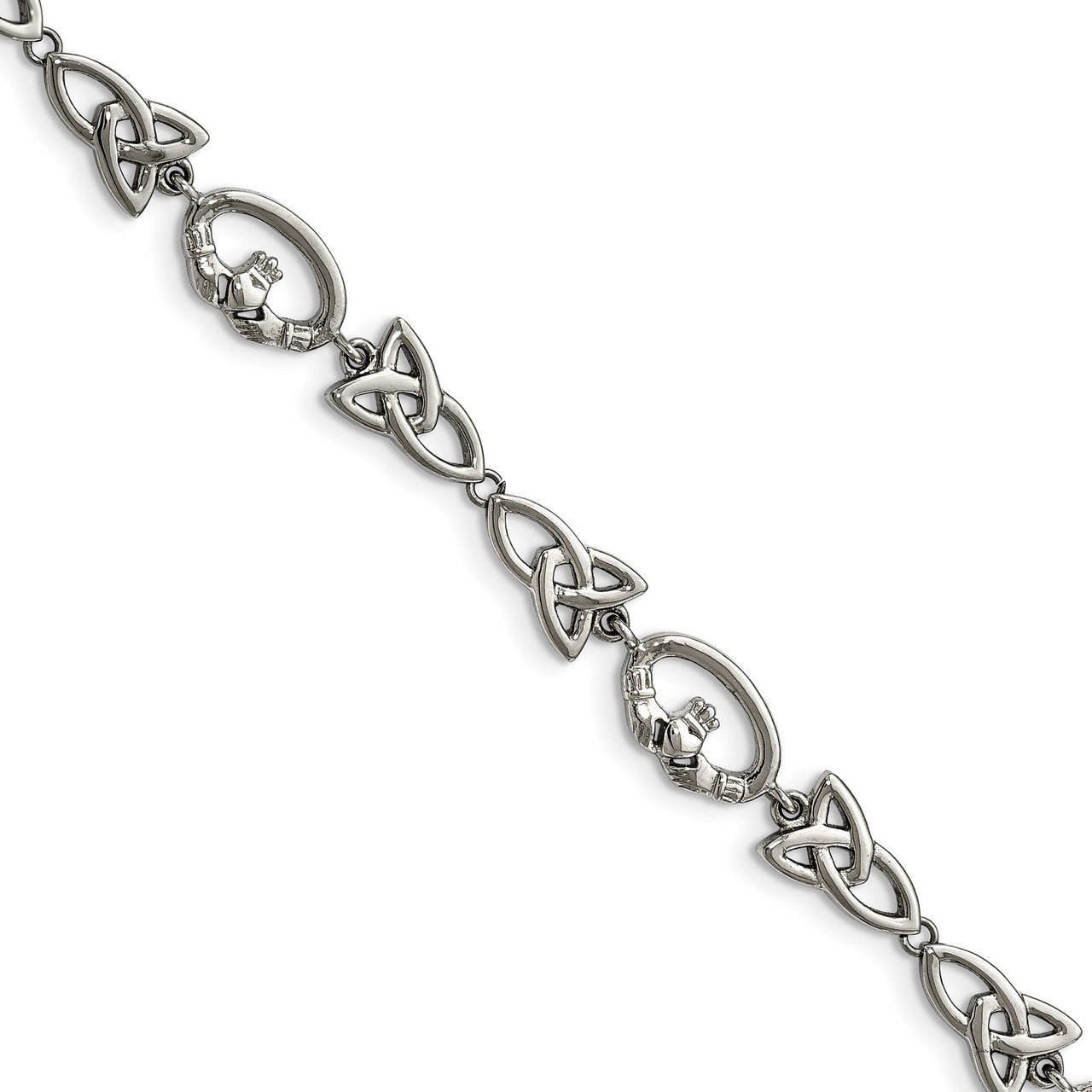 Claddagh and Trinity Knot Bracelet Stainless Steel Polished SRB1621-7.75 by Chisel, MPN: SRB1621-7.…