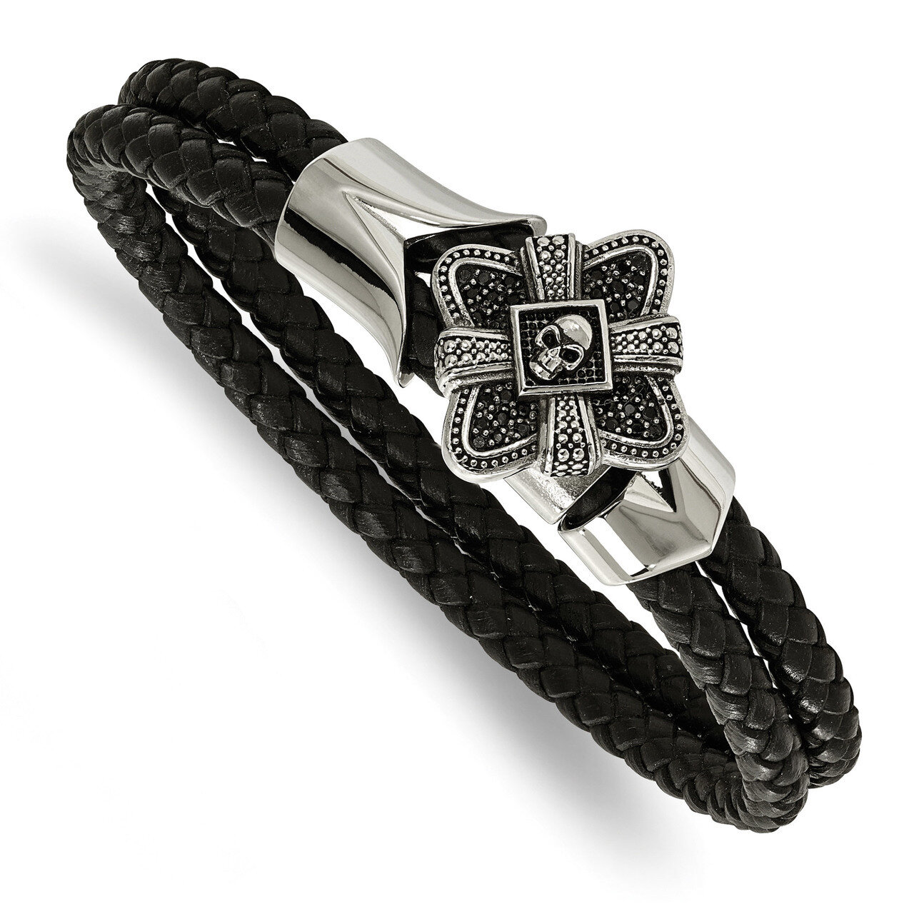 Antiqued Leather Bracelet Stainless Steel Polished SRB1645-8.75 by Chisel, MPN: SRB1645-8.75, 19110…