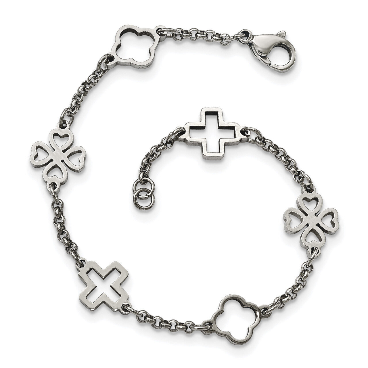 Cross &amp; Clovers Bracelet Stainless Steel SRB1694-7.5