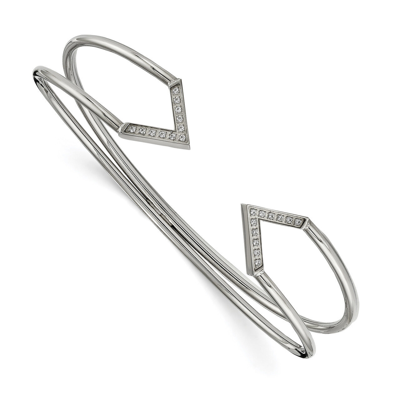 CZ Flexible Cuff Bangle Stainless Steel Polished SRB1856 by Chisel, MPN: SRB1856, 191101016219